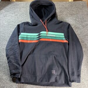 Aurora Hoodie Mens 2XL Black Pullover Fleece Stripe Graphic Logo Kangaroo Pocket